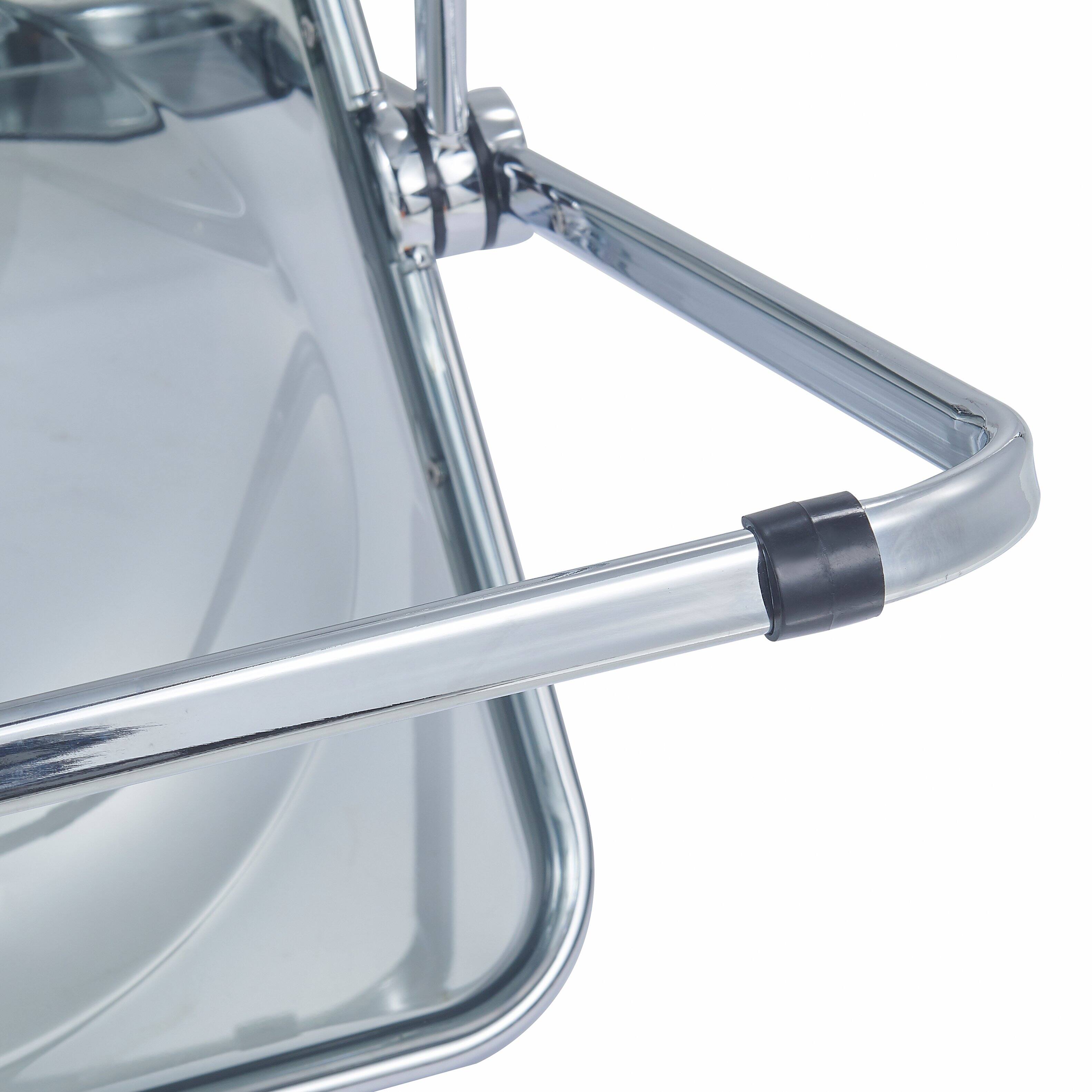 Alt View 9. LeisureMod - Lawrence Modern Clear Acrylic Folding Chair with Chrome Steel Frame, Fully Assembled Portable Dining Seat - Transparent Black.