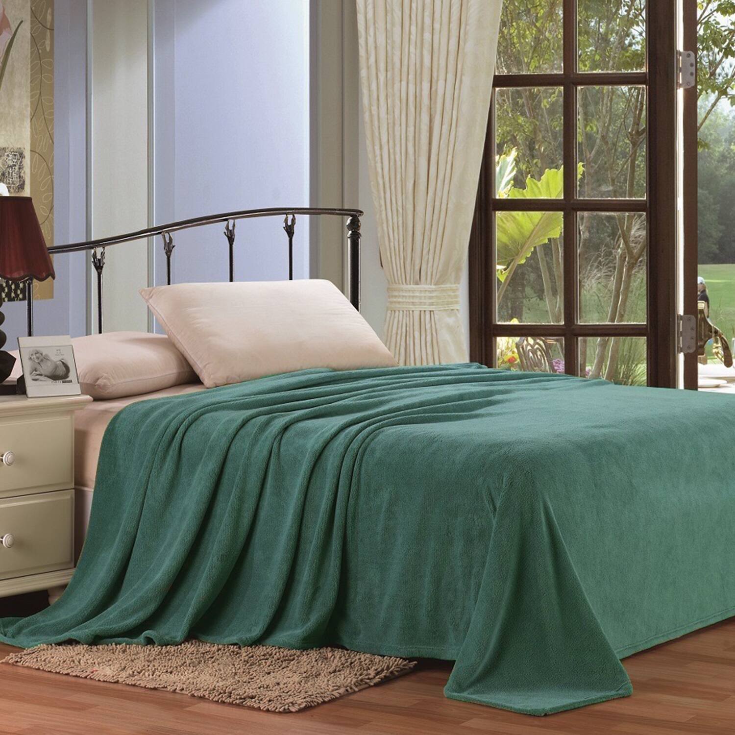 Alt View 1. Noble House - Plazatex Micro Plush Solid Parteen Soft Comfortable and Lightweight All Seasons Blanket Twin Green - Green.