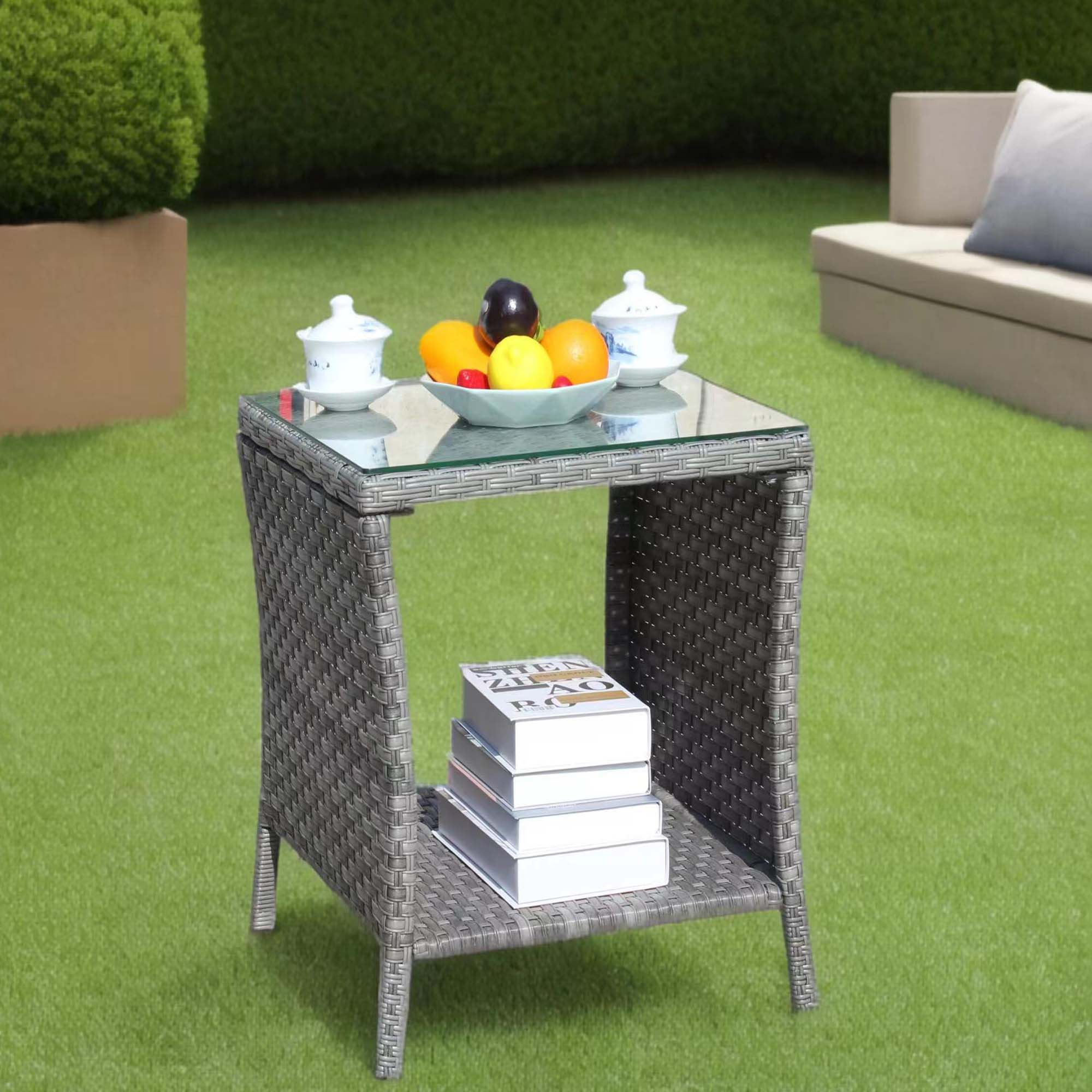 APRILSOUL - Outdoor patio Furniture 1 Coffee Table with clear tempered glass - Gray