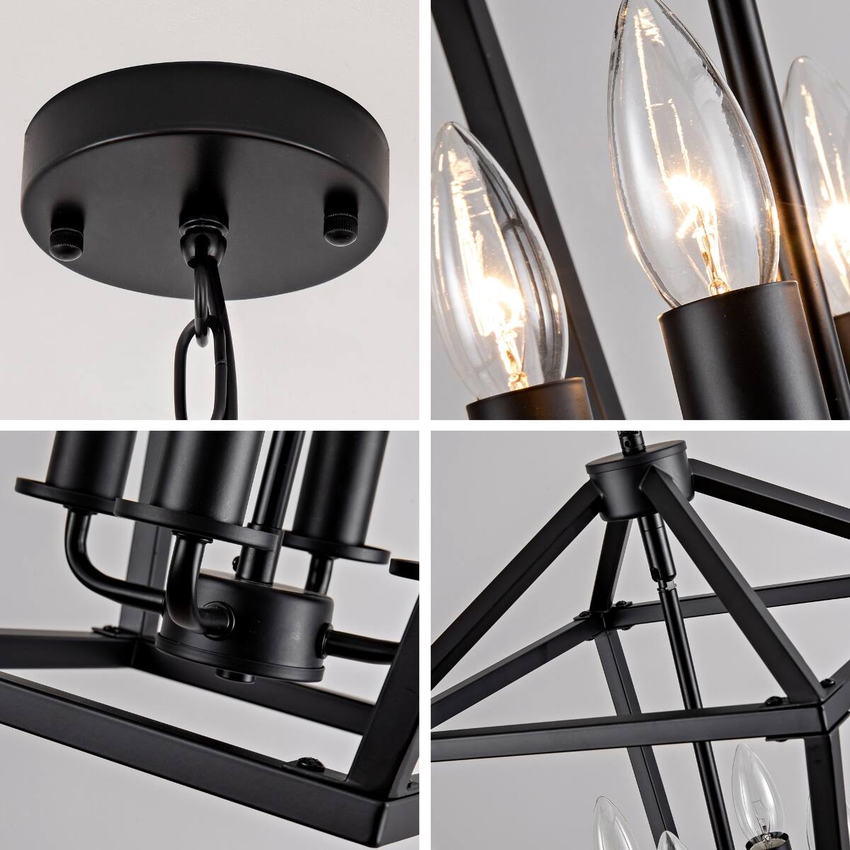 Angle. Loheer - Loheer 5 Light Farmhouse Lantern Chandelier, Matte Black Open Cage for Dining Room.