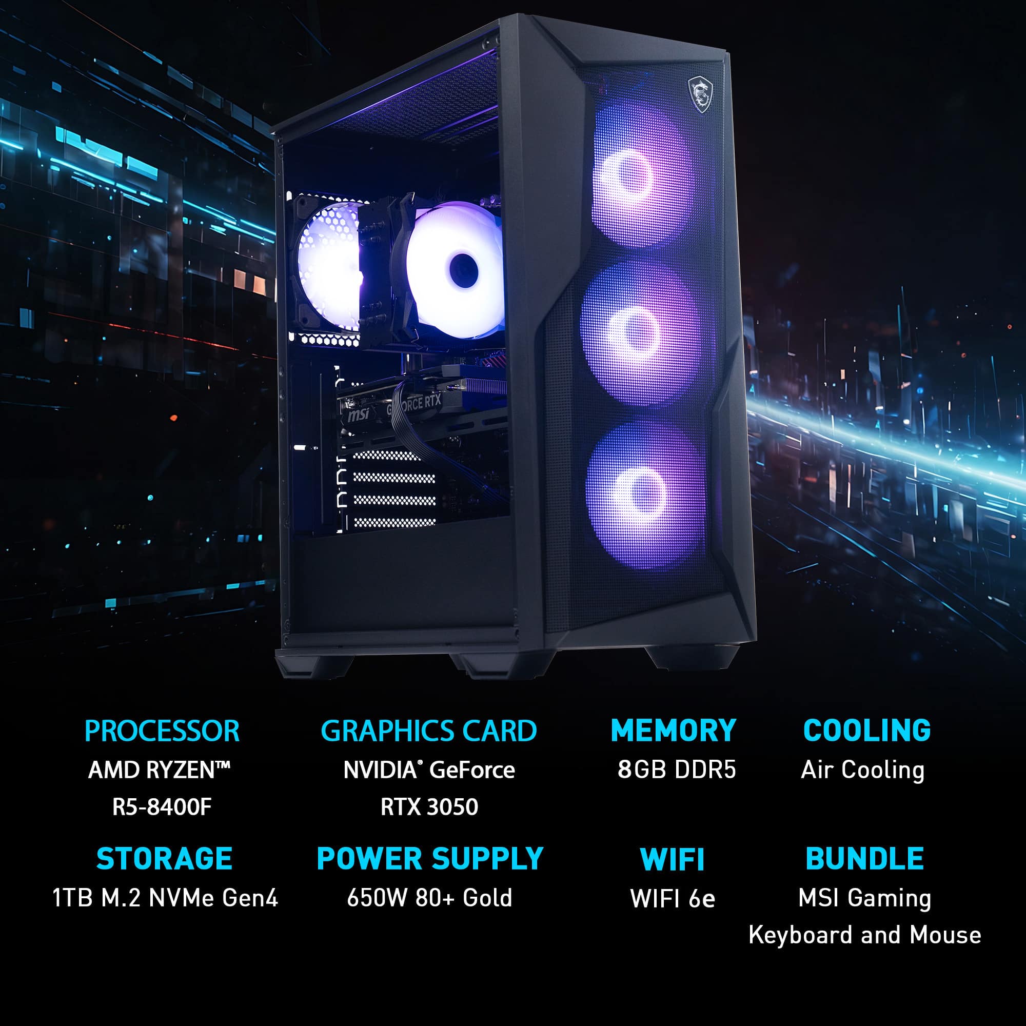 MSI Codex Z2 Gaming Desktop AMD R5 8400F 2024 8GB Memory NVIDIA