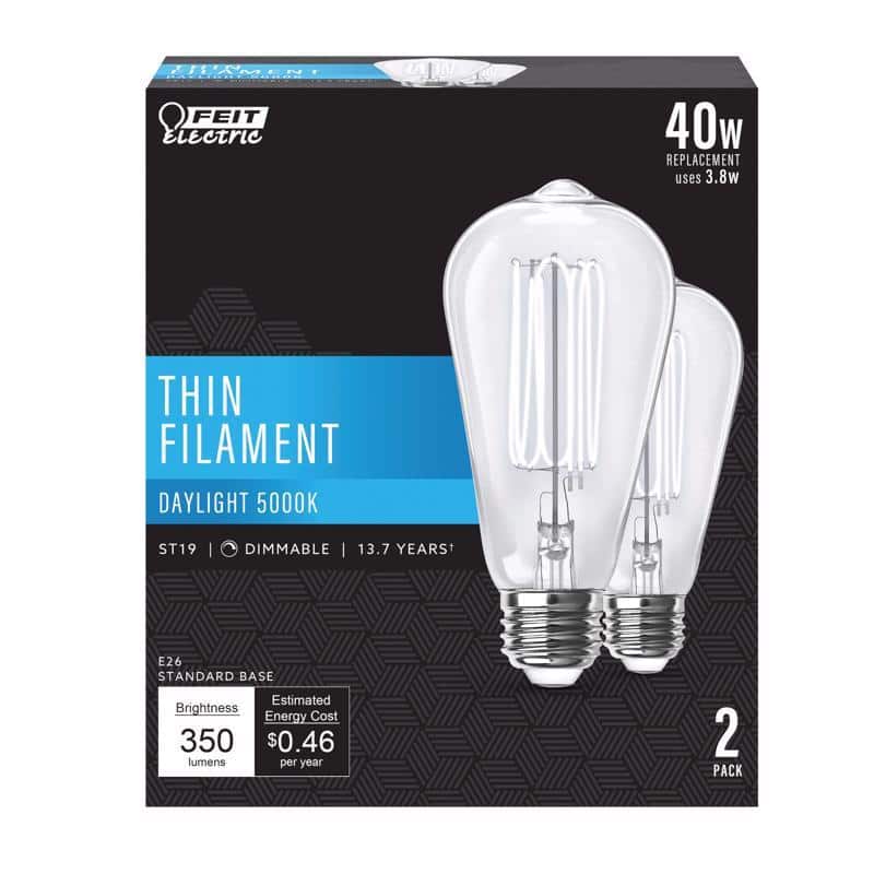 FEIT ELECTRIC - ST19 E26 (Medium) Filament LED Bulb Daylight 40 Watt Equivalence 2 pk