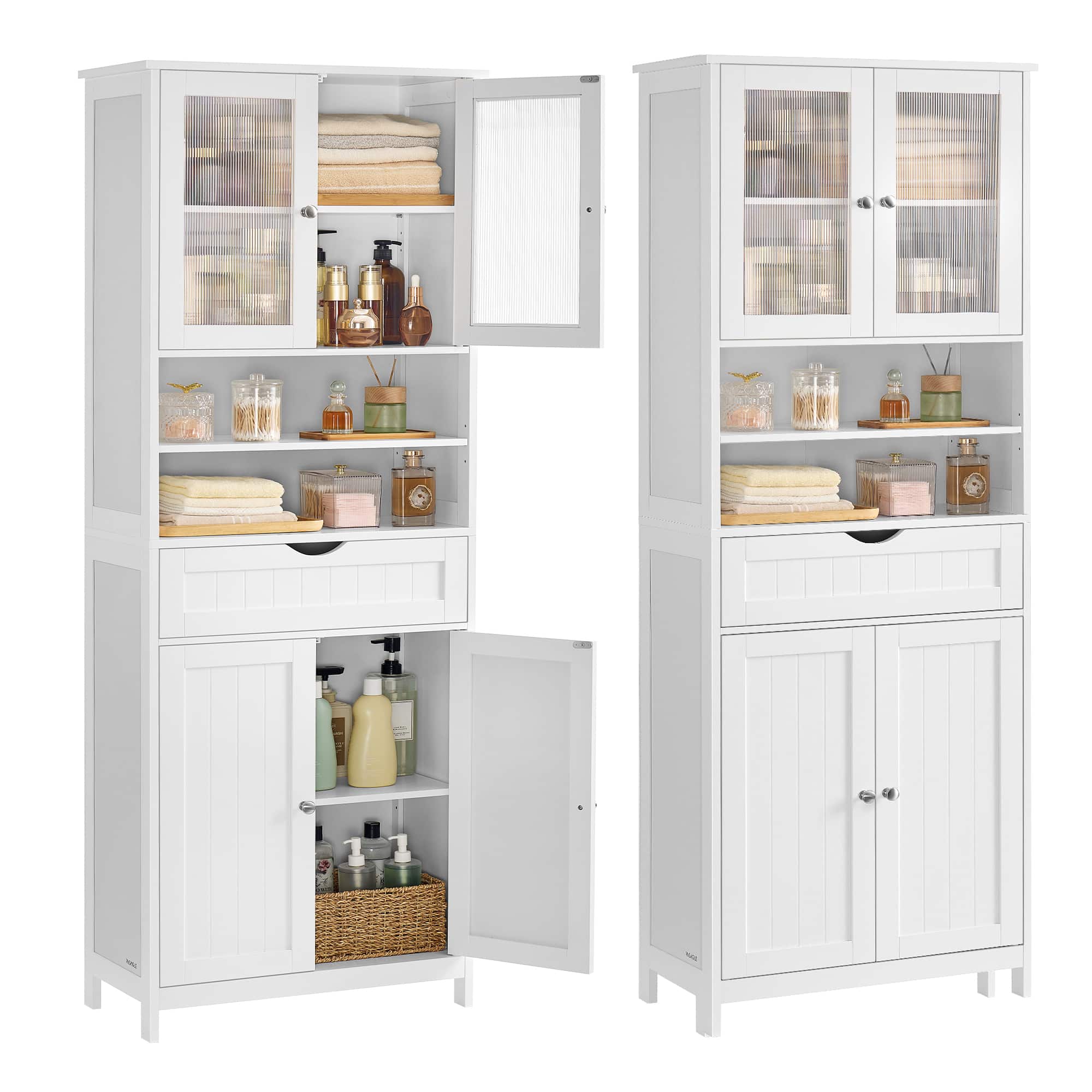 Songmics Home - Storage Cabinet, Freestanding Storage Unit with Adjustable Shelves, Drawer, Open Compartments - Cloud White