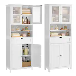 Songmics Home - Storage Cabinet, Freestanding Storage Unit with Adjustable Shelves, Drawer, Open Compartments - Cloud White