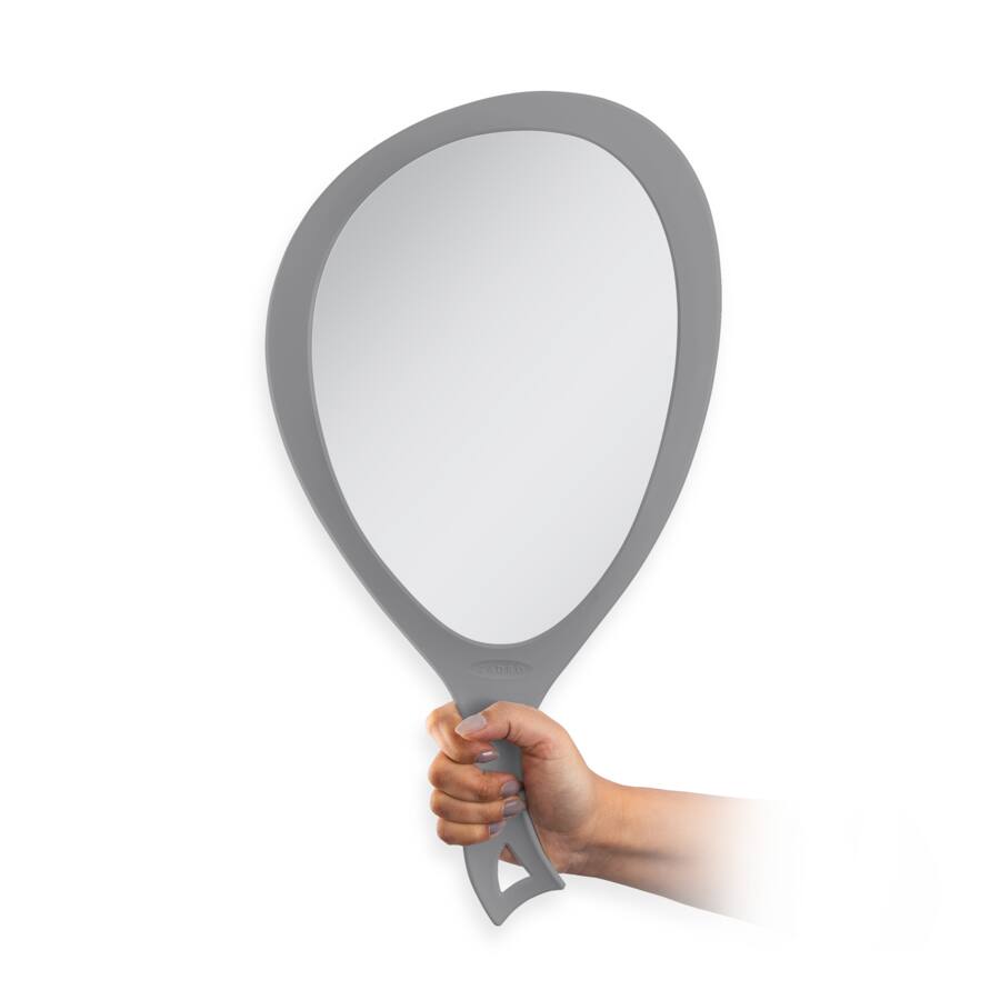 Alt View 4. Zadro - Large Teardrop Hand Mirror with Ergonomic Handle and Hanging Loop - Made in USA - Gray.
