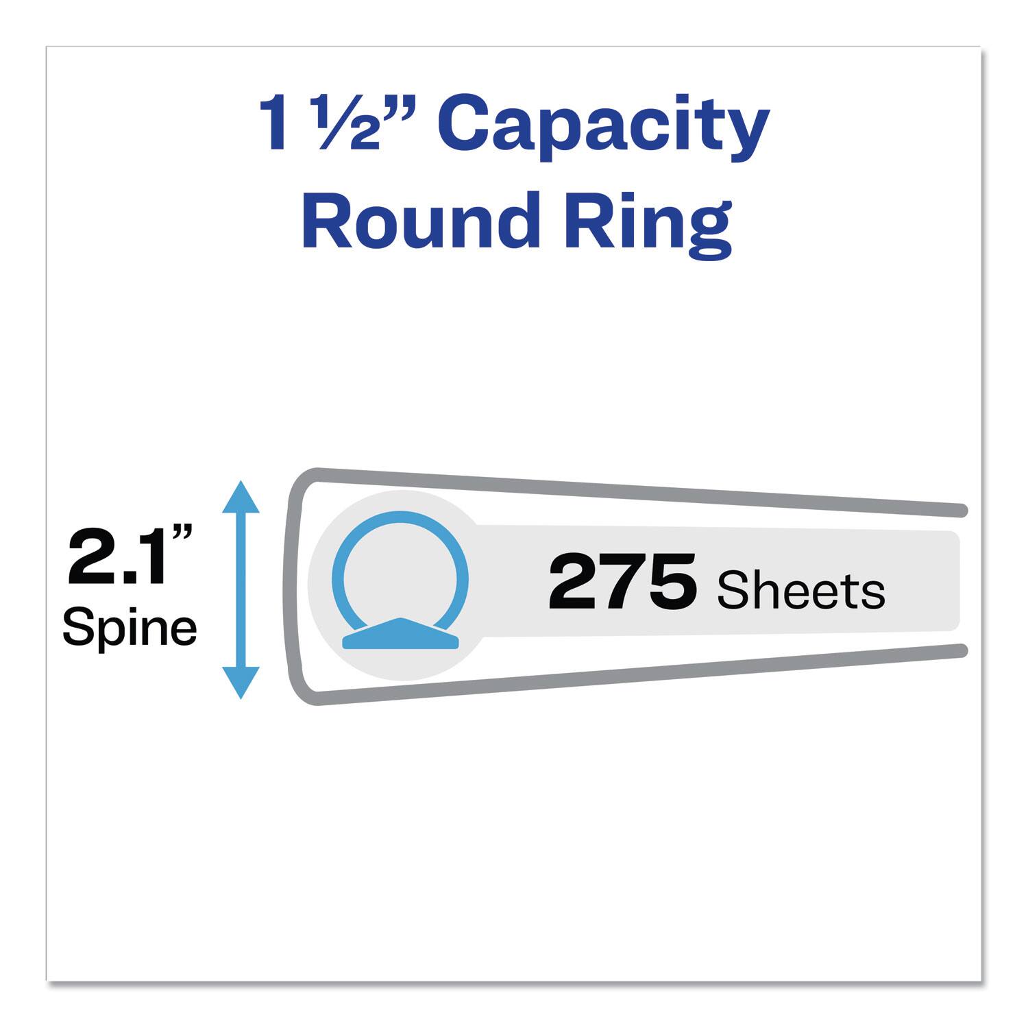 1 1/2" Capacity Round Ring  
2.1" Spine  
275 Sheets