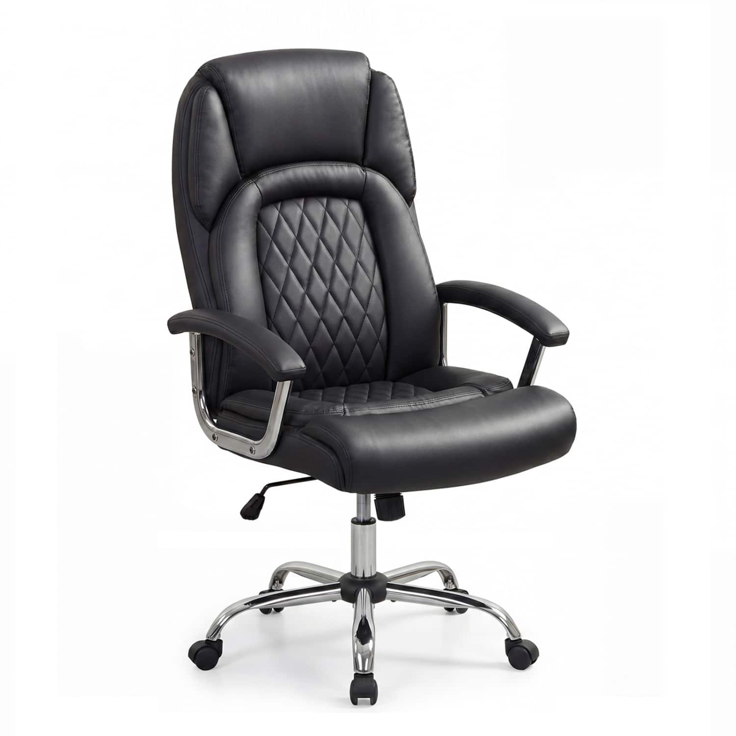 WELLFOR - Height Adjustable Big and Tall Office Chair Computer Desk Chair with Metal Base - Black