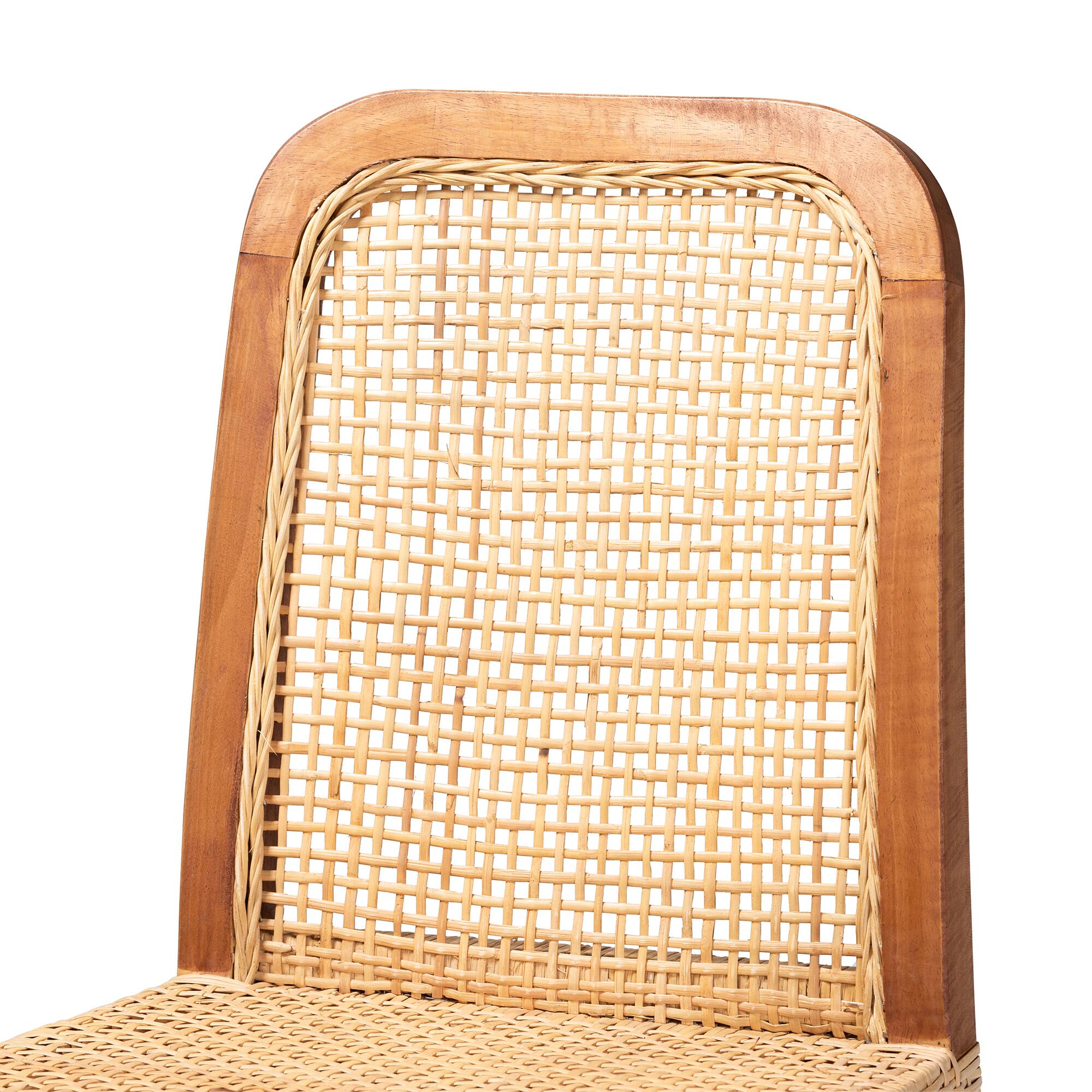 Alt View 1. bali & pari - Caspia Mid-Century Modern Walnut Mahogany Wood and Natural Rattan Counter Stool - Natural Brown/Walnut Brown.