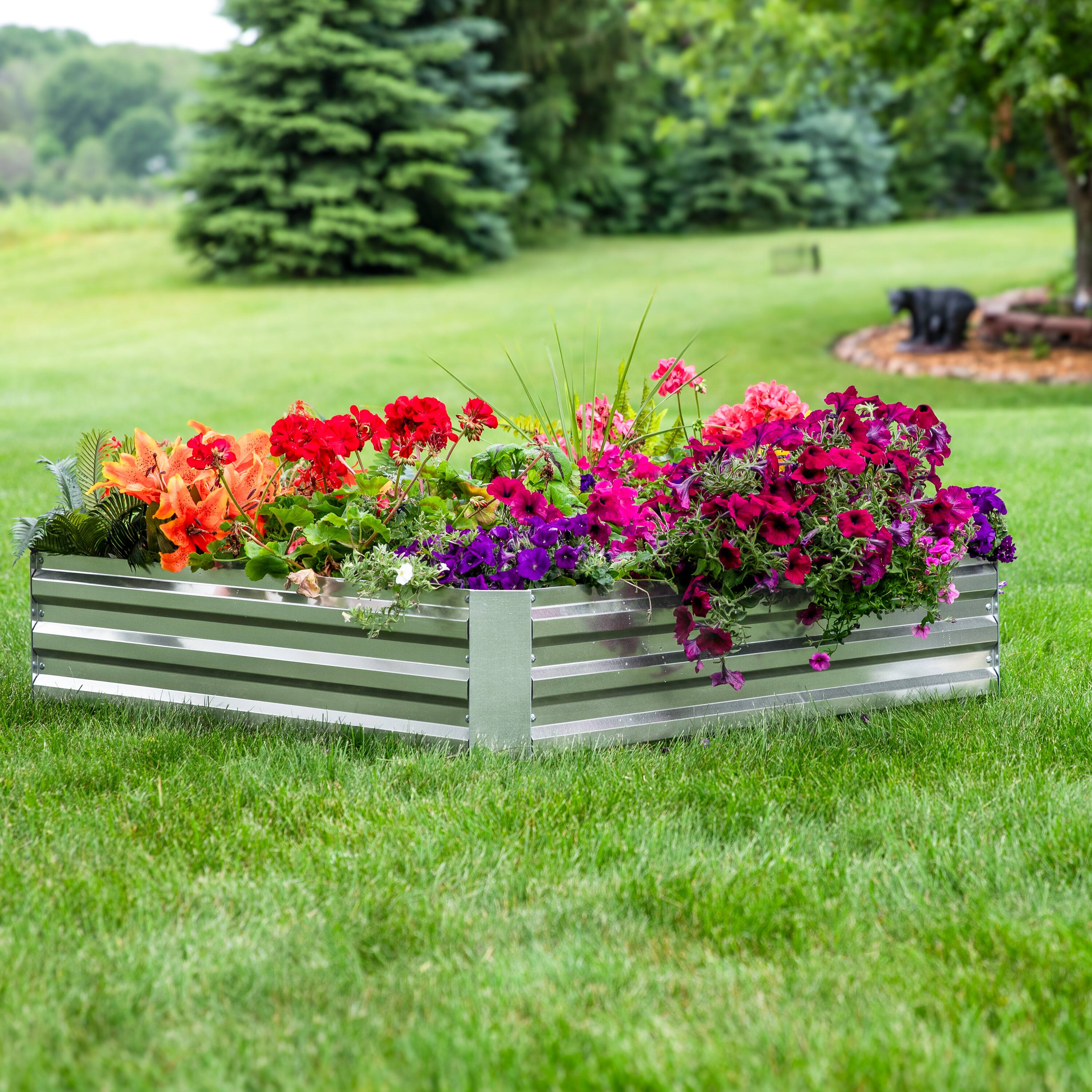 Alt View 8. Sunnydaze - Square Galvanized Steel Raised Bed - 4 x 4 x 1 ft - Silver.