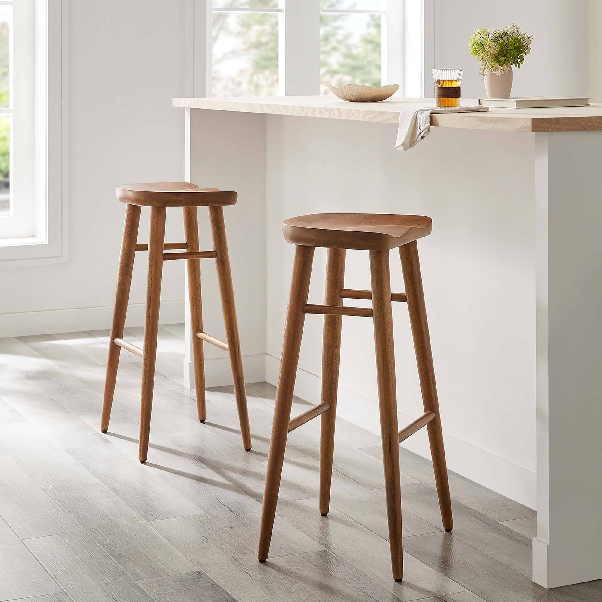 Alt View 5. Modway - Saville Backless Wood Bar Stools Set of 2 - Brown.