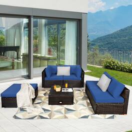 Gymax - 6PCS Rattan Patio Sectional Sofa Set Outdoor Furniture Set w/ Cushions - Navy