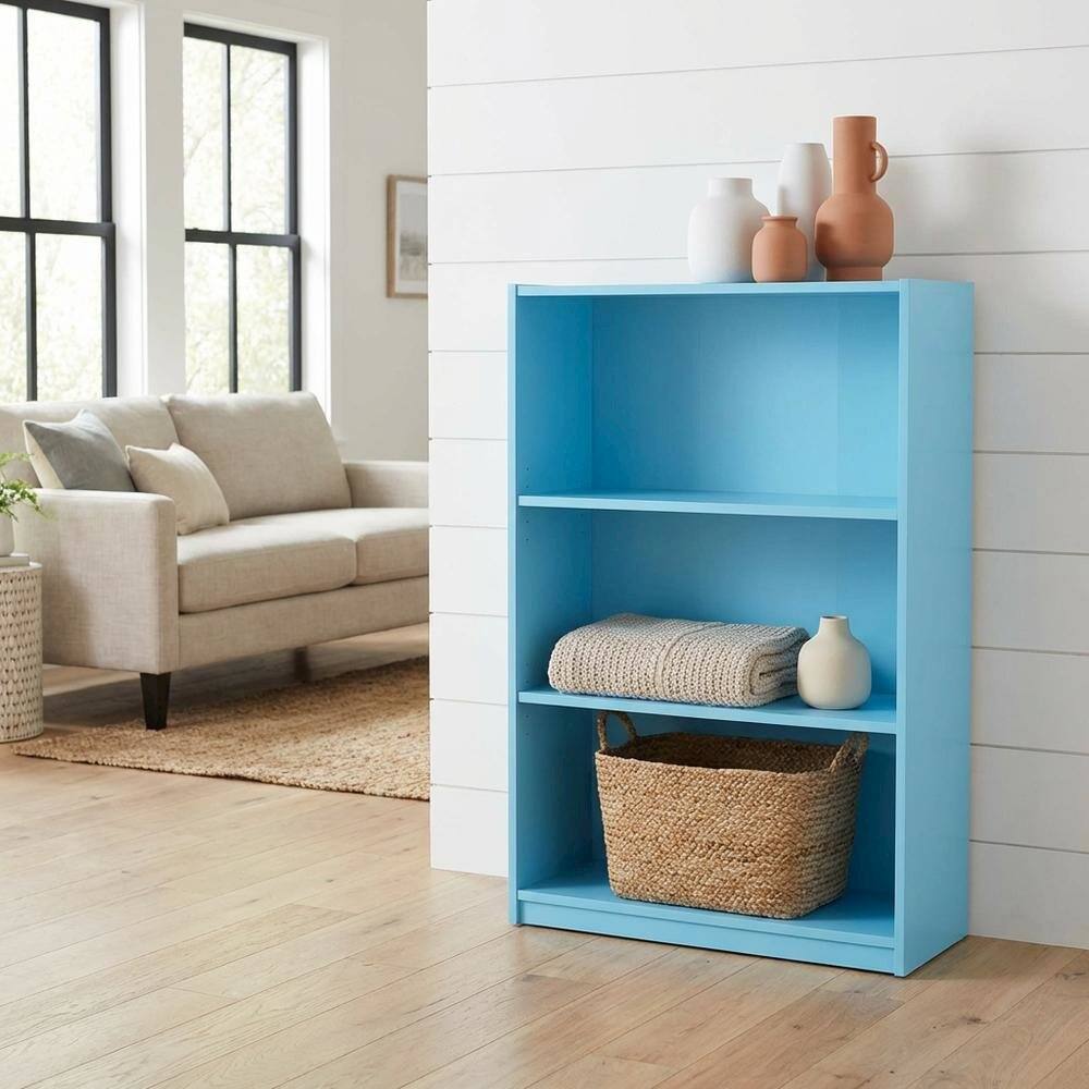 Alt View 3. FurniFact - Light Blue 3-Tier Adjustable Shelf Bookcase with Wooden Construction - Light Blue.