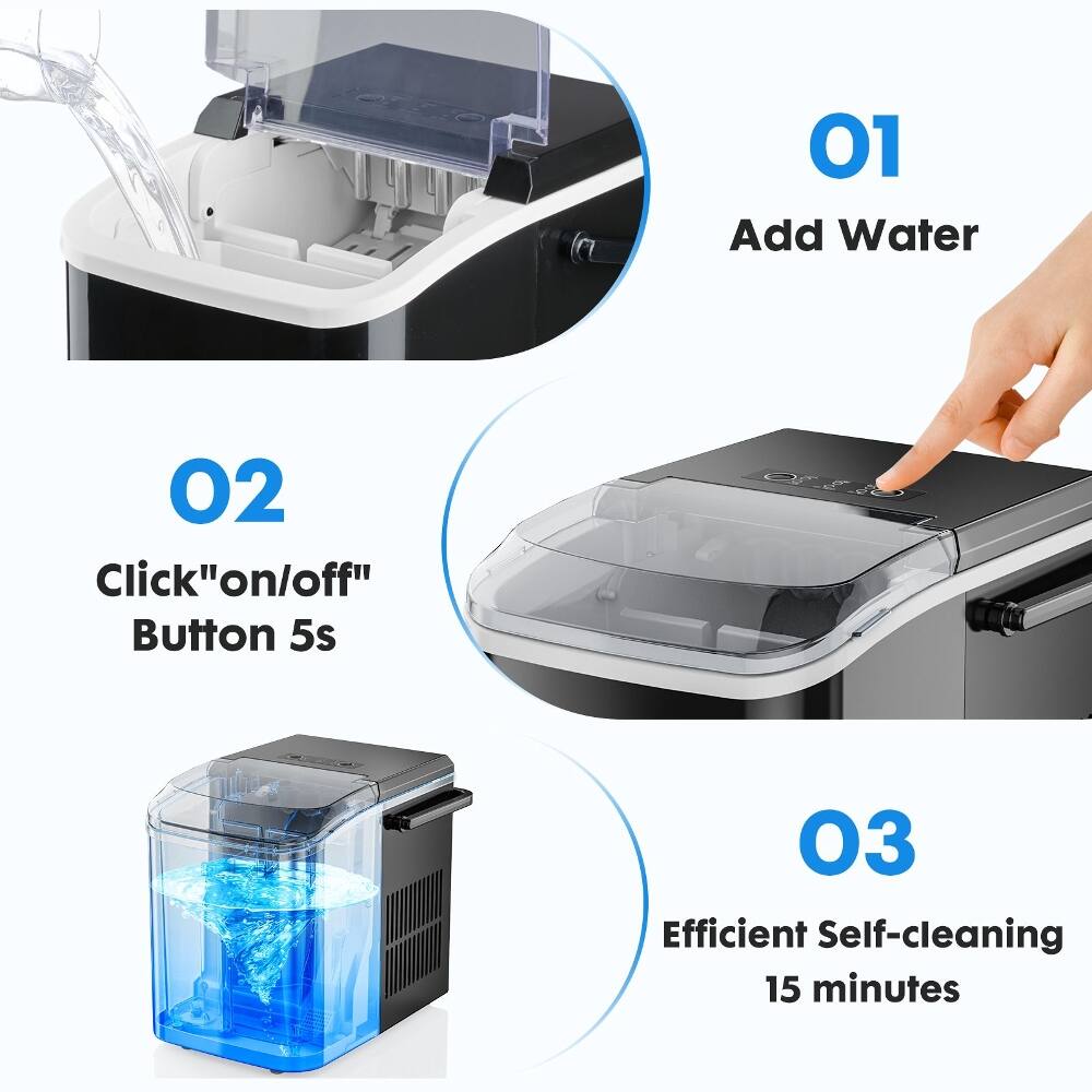 01 Add Water  
02 Click "on/off" Button 5s  
03 Efficient Self-cleaning 15 minutes