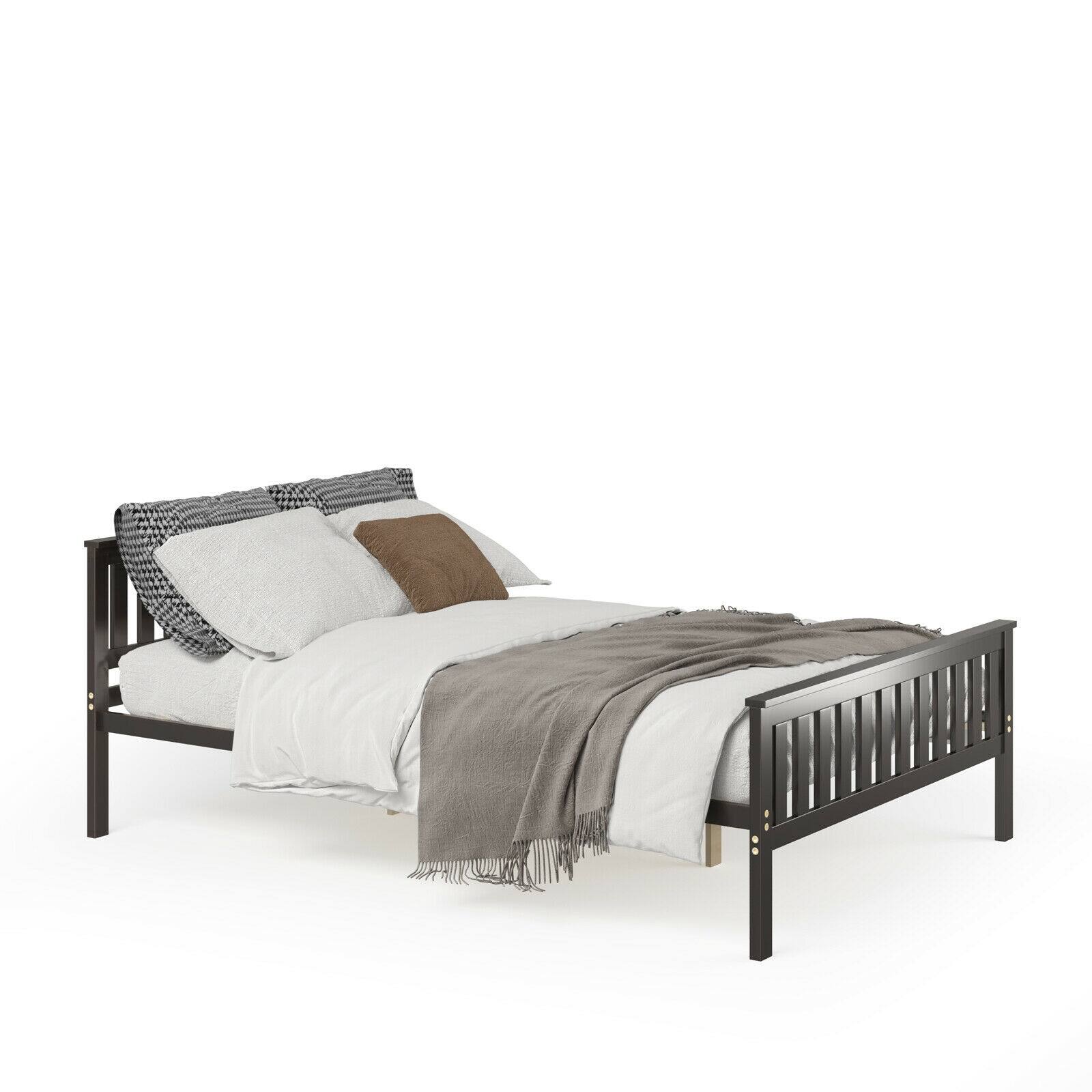 Ecooso - Full Wood Platform Bed Frame with Headboard for Bedroom Furniture - Black