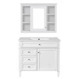 Boyel Living - 36 Inch Modern Bathroom Vanity Set with Medicine Cabinet Ceramic Sink - White