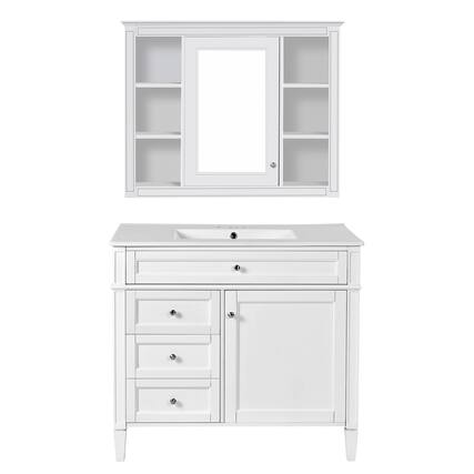 Front. Boyel Living - 36 Inch Modern Bathroom Vanity Set with Medicine Cabinet Ceramic Sink White - White.