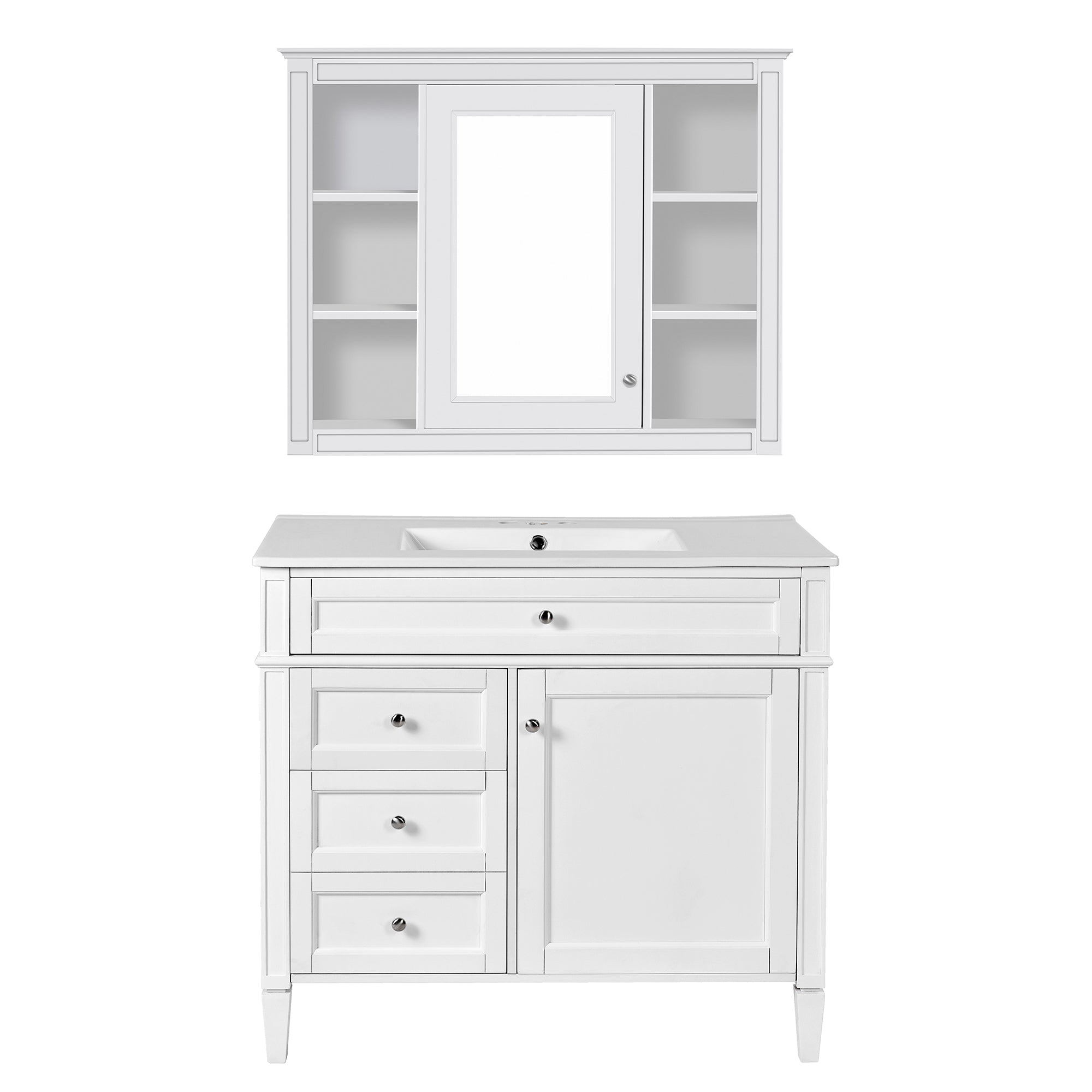 Front. Boyel Living - 36 Inch Modern Bathroom Vanity Set with Medicine Cabinet Ceramic Sink White - White.