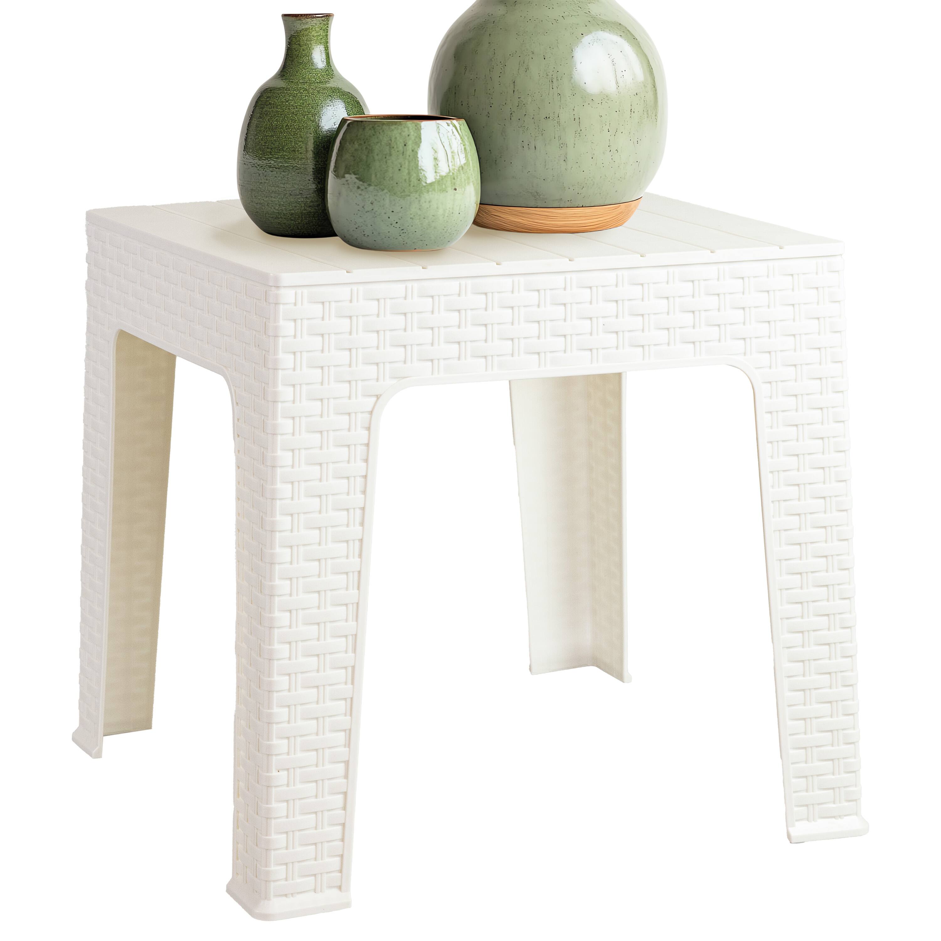 Alt View 8. Sunnydaze - 17.75" Plastic Square Patio Side Table - White.