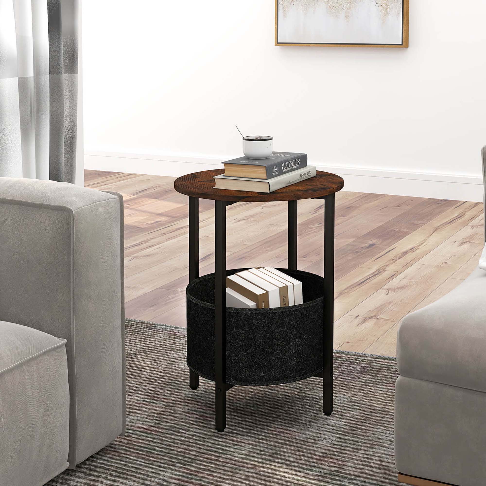 Alt View 4. Costway - 2 PCS Round End Table with Felt Storage Basket Sturdy Metal Frame for Bedroom - Rustic Brown/Black.