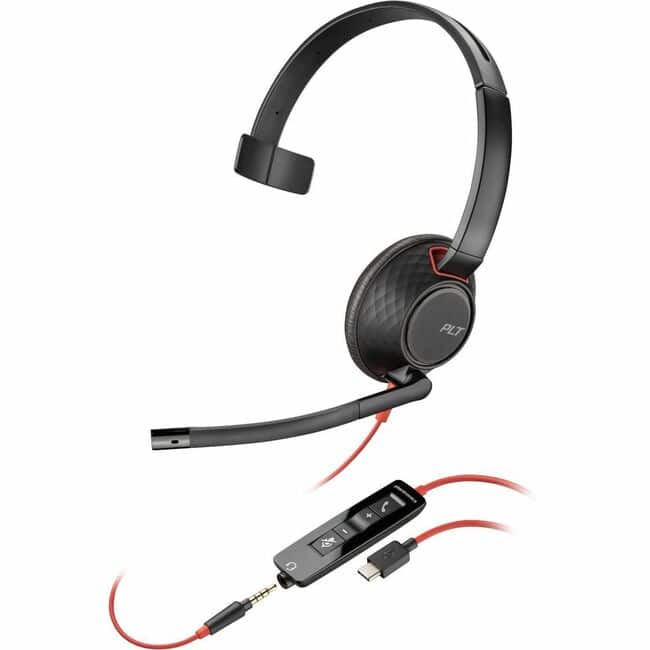 HP - Poly Blackwire 5210 Headset +Inline Cable +USB-C/A Adapter TAA - Microsoft Teams Certification - Mono - USB Type C - Red