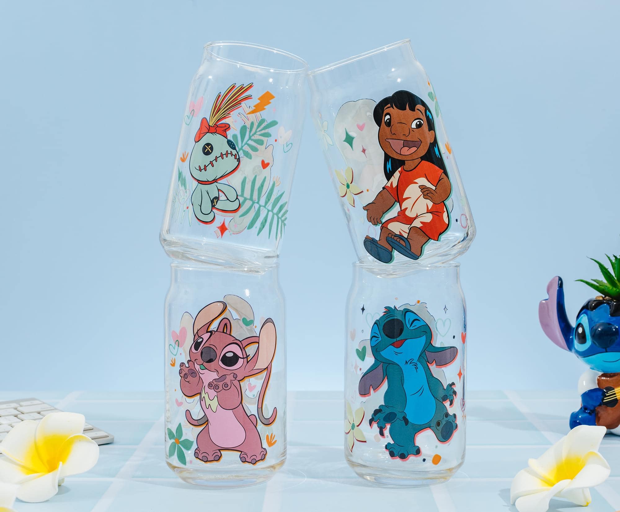 Silver Buffalo - Disney Lilo & Stitch Characters 4-Piece Glass Can Set | Each Holds 16 Ounces - Multi-Colored - Thumbnail 5