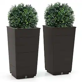 Costway - 23" Tall Planter Set of 2 for Indoor/ Outdoor Use Large Self-Watering Plant Pot - Brown