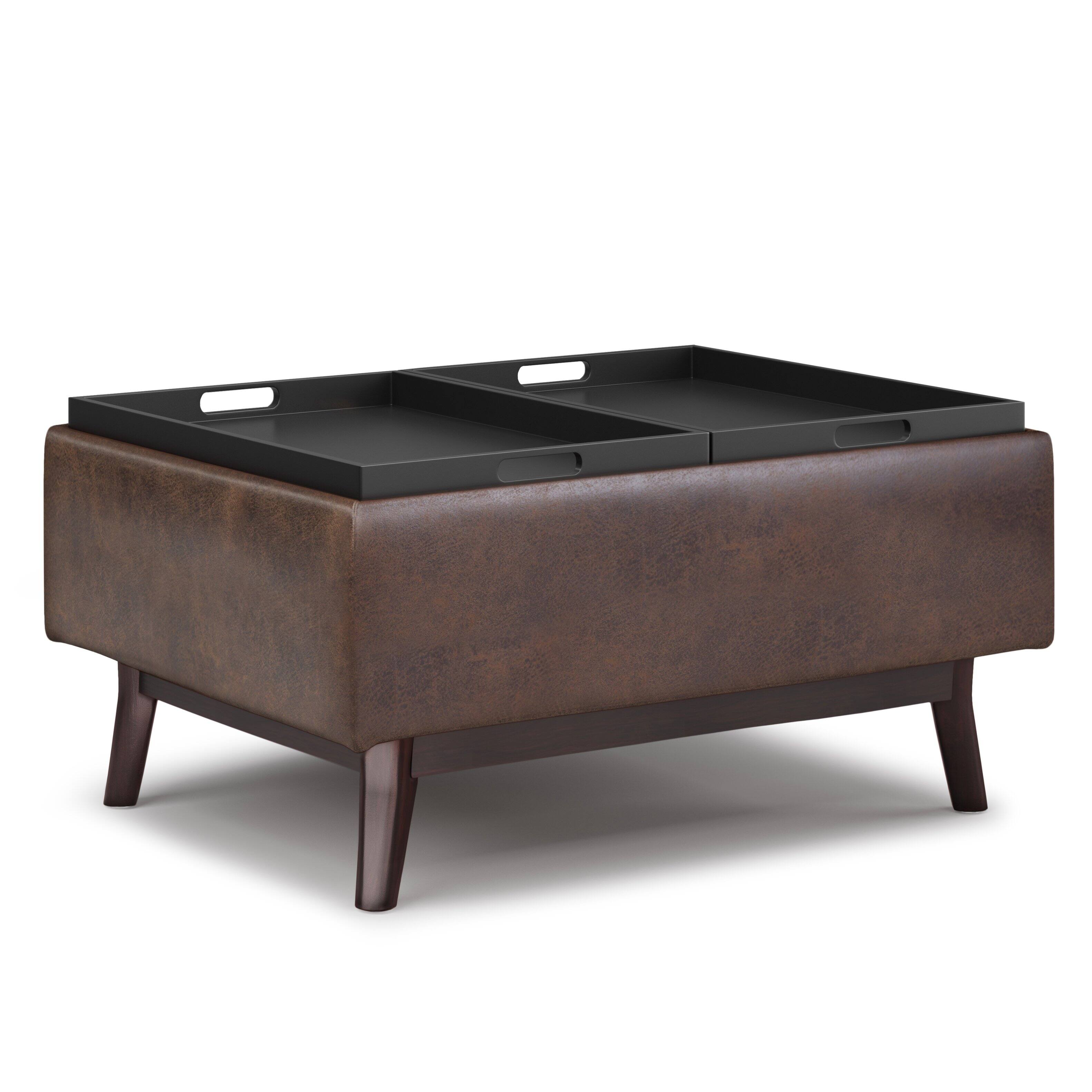 Alt View 11. Simpli Home - Owen Tray Top Small Coffee Table Storage Ottoman - Distressed Chestnut Brown.