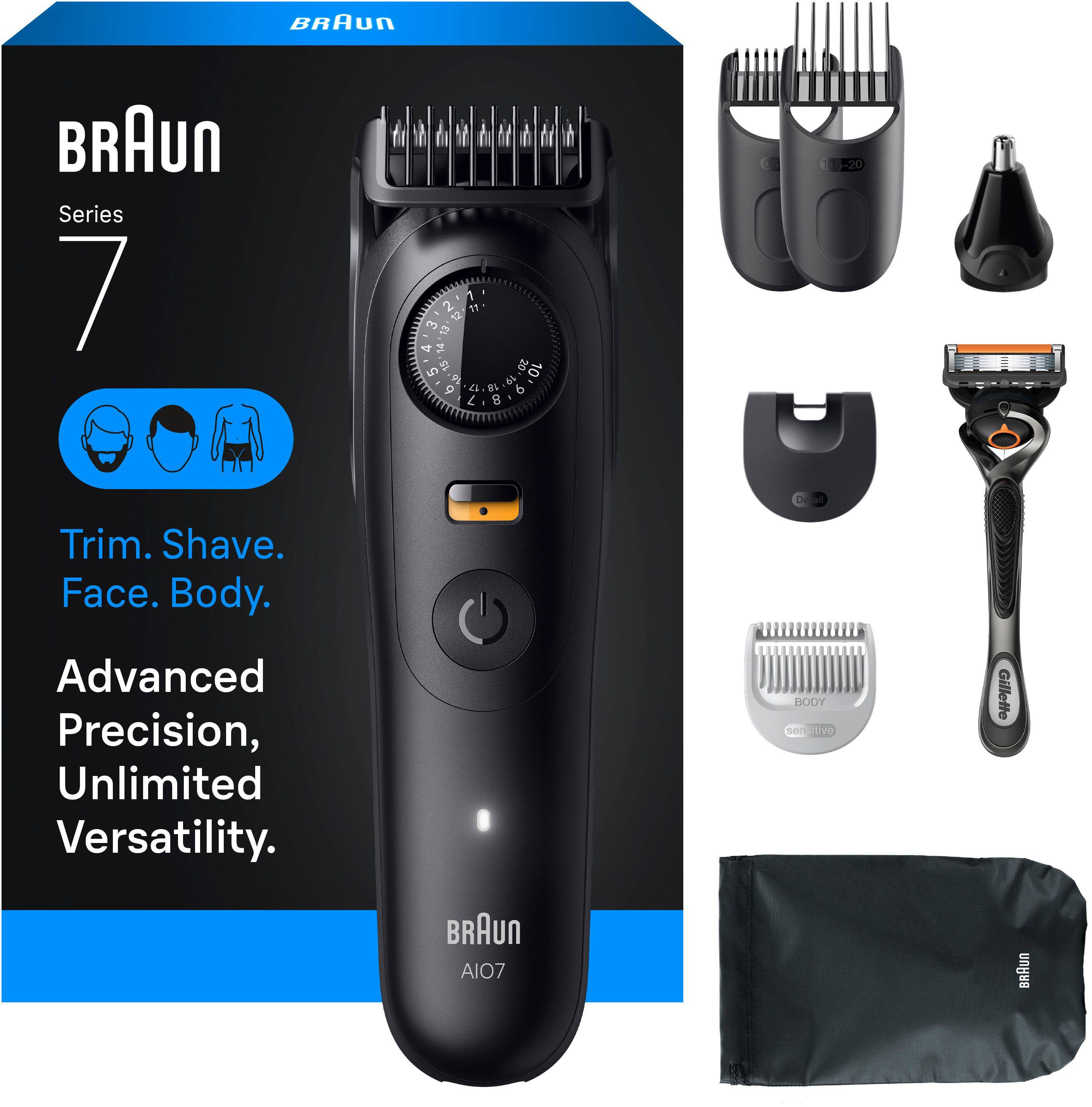 BRAUn  
Series 7  

Trim. Shave. Face. Body.  
Advanced Precision, Unlimited Versatility.  

BODY sensitive  

BRAUn AIO7