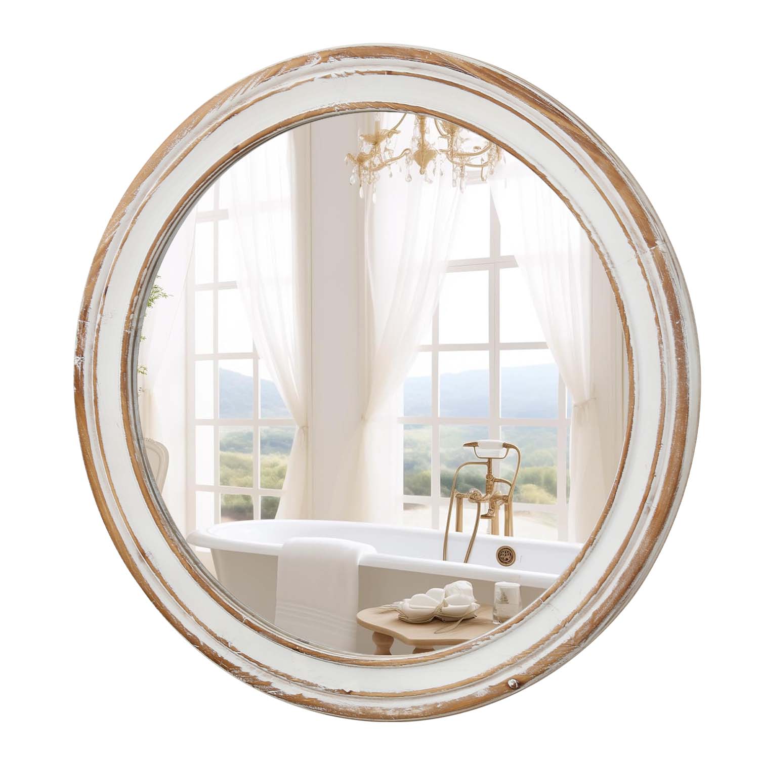 Alt View 1. PAIHOME - Round Wall Mirror for Bathroom Vanity, Wooden Farmhouse Circle Mirrors for Bedroom, Entryway, Living Room - 27.5” ×27.5"-White.