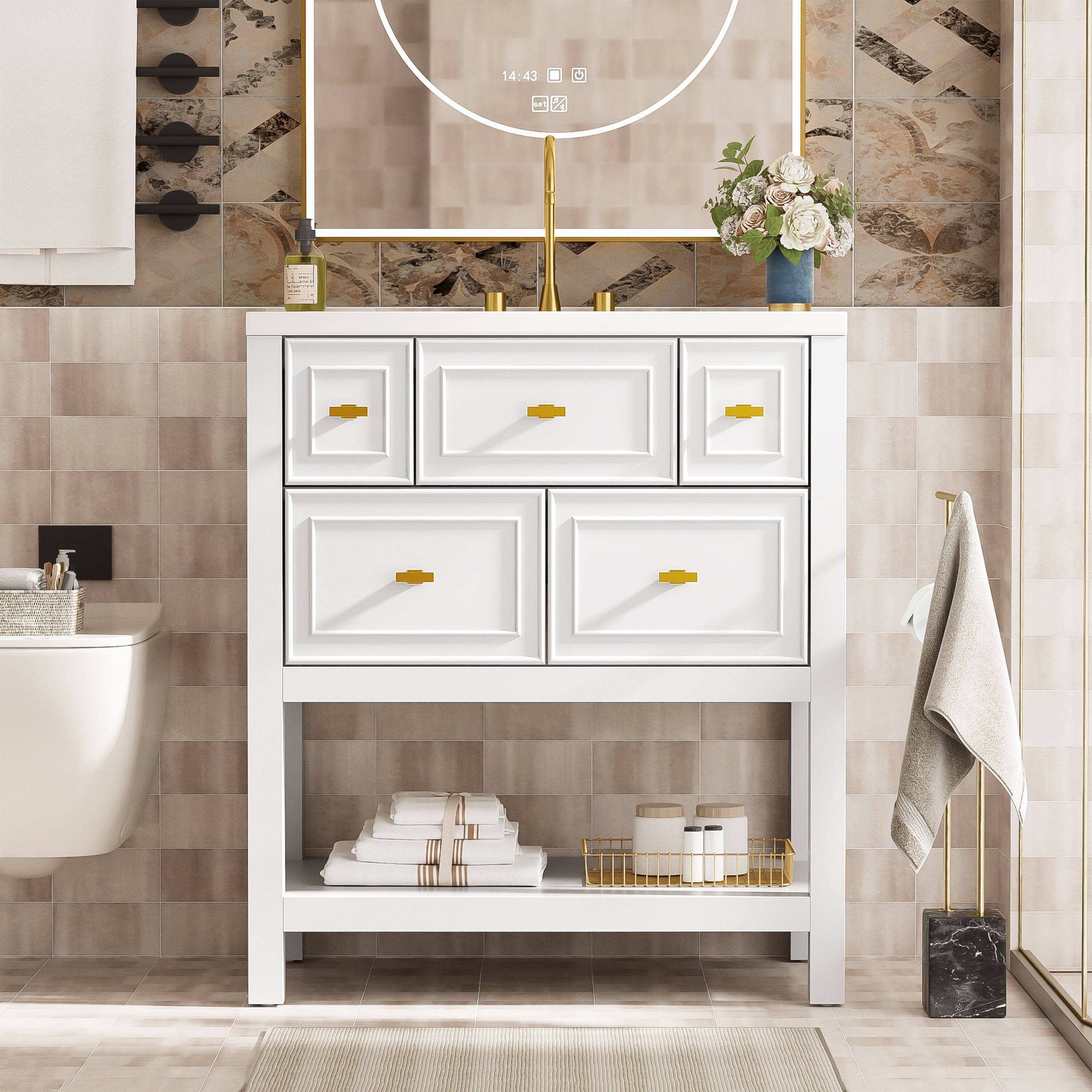 Alt View 4. Boyel Living - 30 Inch Modern Bathroom Vanity with Ceramic Sink and Five Drawers White - White.