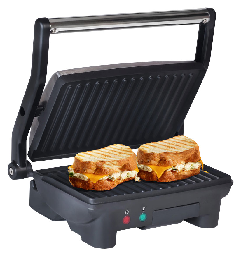 Angle View: Elite Cuisine - Indoor 3-in-1 Panini Press and Grill - Silver