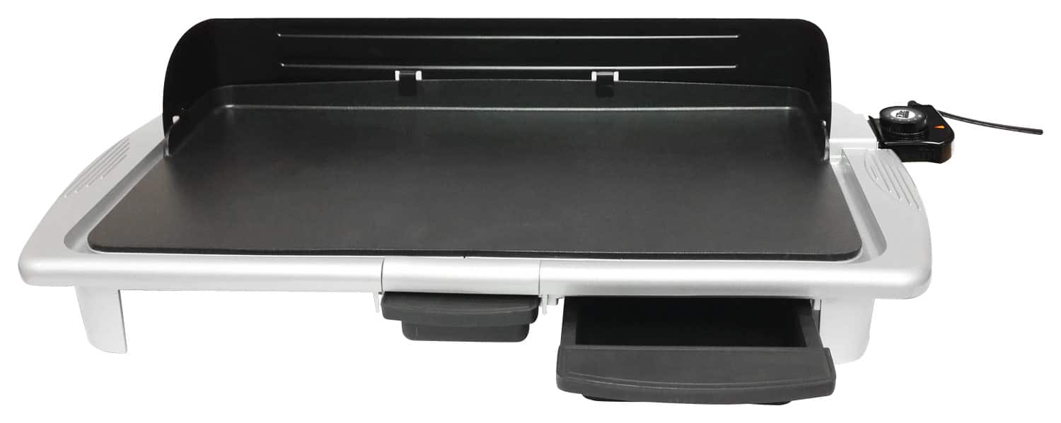 Angle. Elite - 20" x 10" Indoor Electric Griddle - Black/Silver.