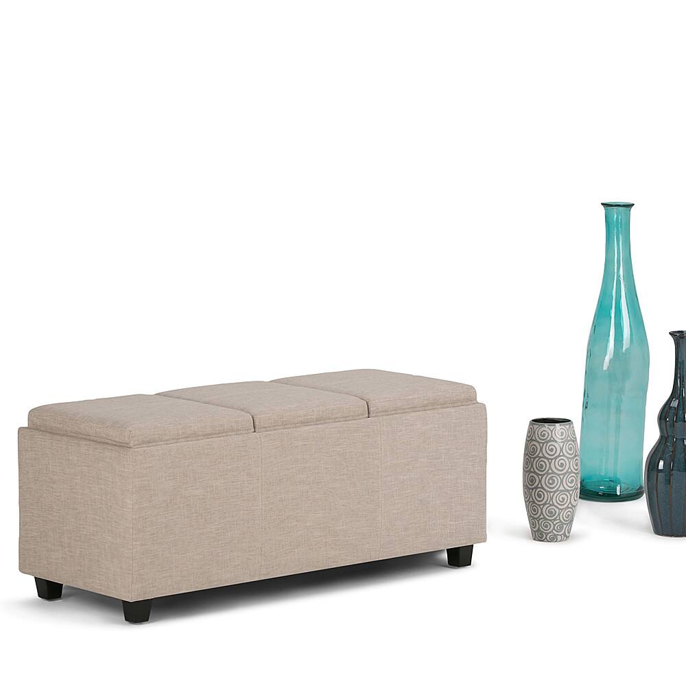 Left View: Simpli Home - Avalon Rectangular Ottoman With Inner Storage - Natural