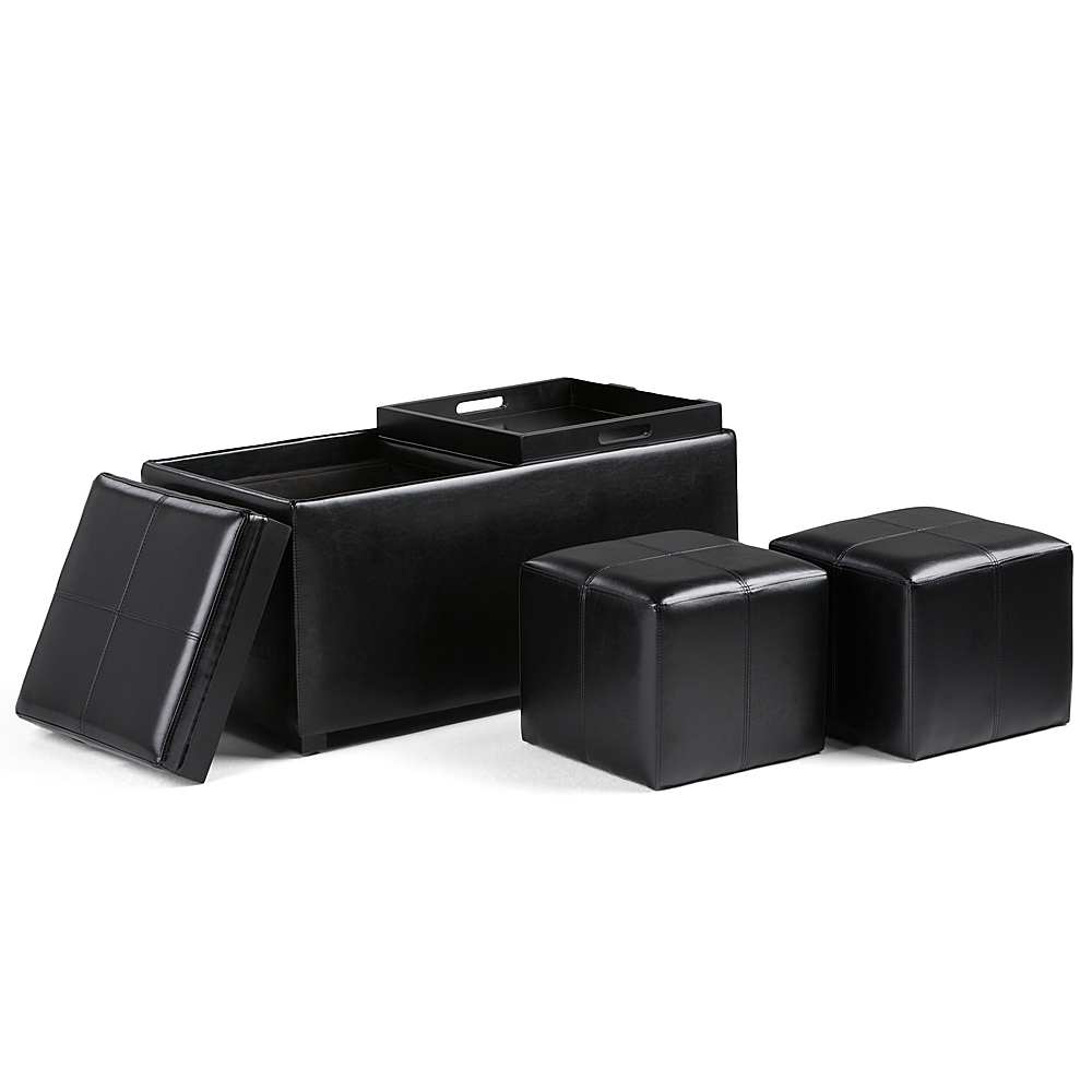 Angle View: Simpli Home - Avalon Rectangular Faux Leather 5 Piece Storage Ottoman - Midnight Black
