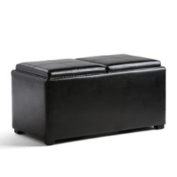 Simpli Home - Avalon Rectangular Faux Leather 5 Piece Storage Ottoman - Midnight Black - Front_Zoom
