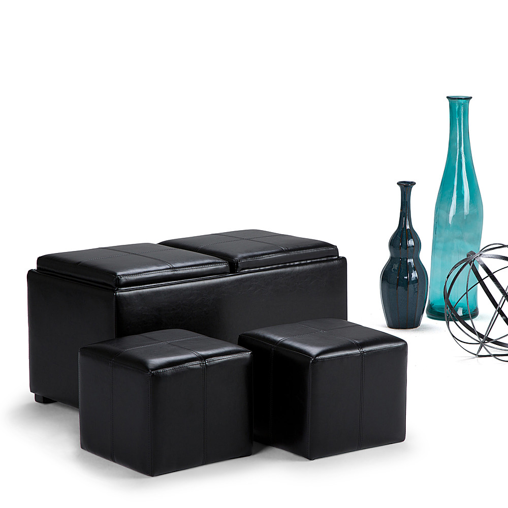 Left View: Simpli Home - Avalon Rectangular Faux Leather 5 Piece Storage Ottoman - Midnight Black