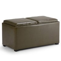 Simpli Home - Avalon Rectangular Faux Leather 5 Piece Storage Ottoman - Deep Olive Green - Front_Zoom