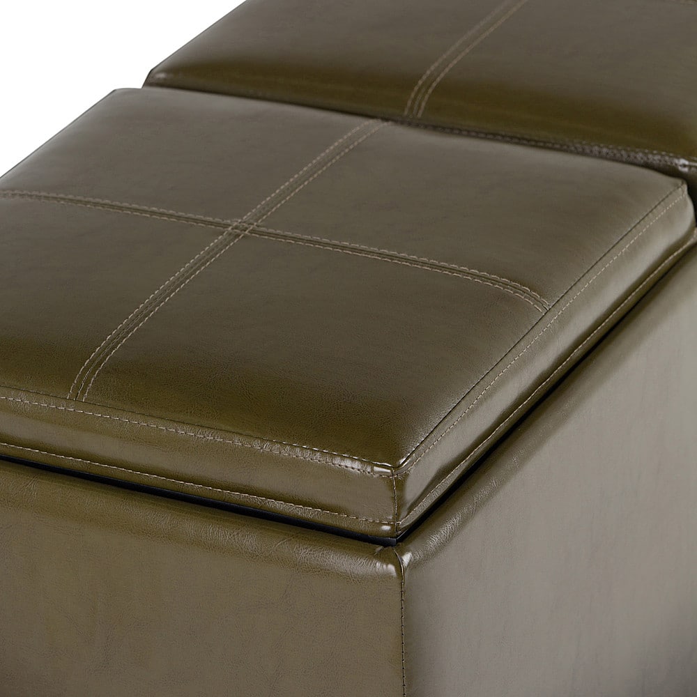 Alt View 14. Simpli Home - Avalon Rectangular Faux Leather 5 Piece Storage Ottoman - Deep Olive Green.
