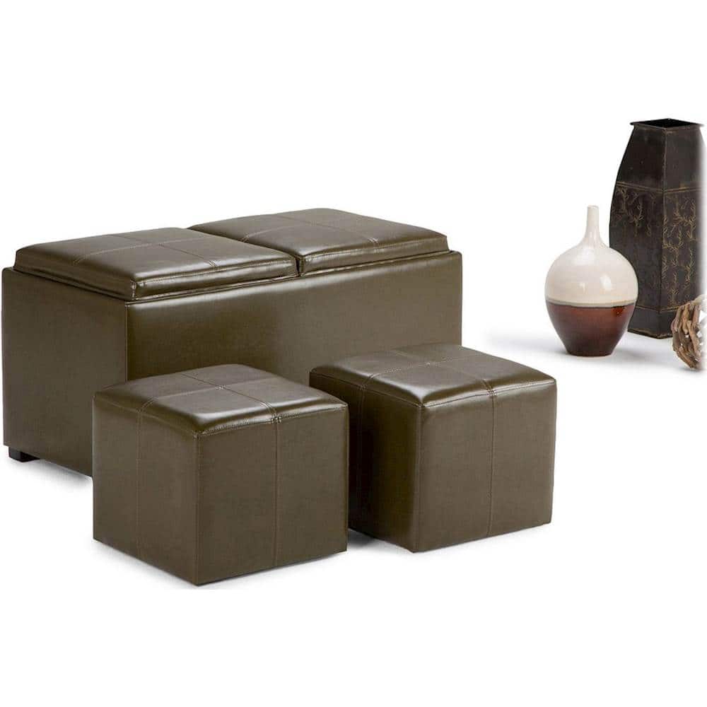 Alt View 16. Simpli Home - Avalon Rectangular Faux Leather 5 Piece Storage Ottoman - Deep Olive Green.
