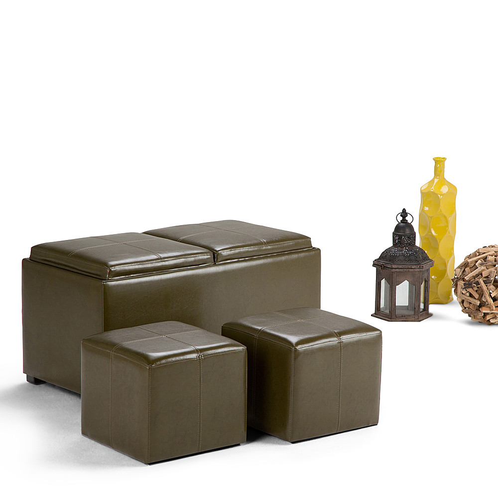 Left View: Simpli Home - Avalon Rectangular Faux Leather 5 Piece Storage Ottoman - Deep Olive Green