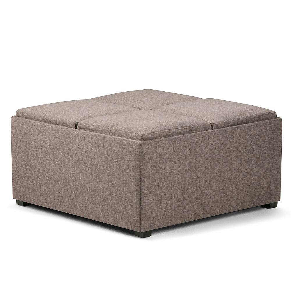 Angle. Simpli Home - Avalon Square Coffee Table Storage Ottoman - Fawn Brown.
