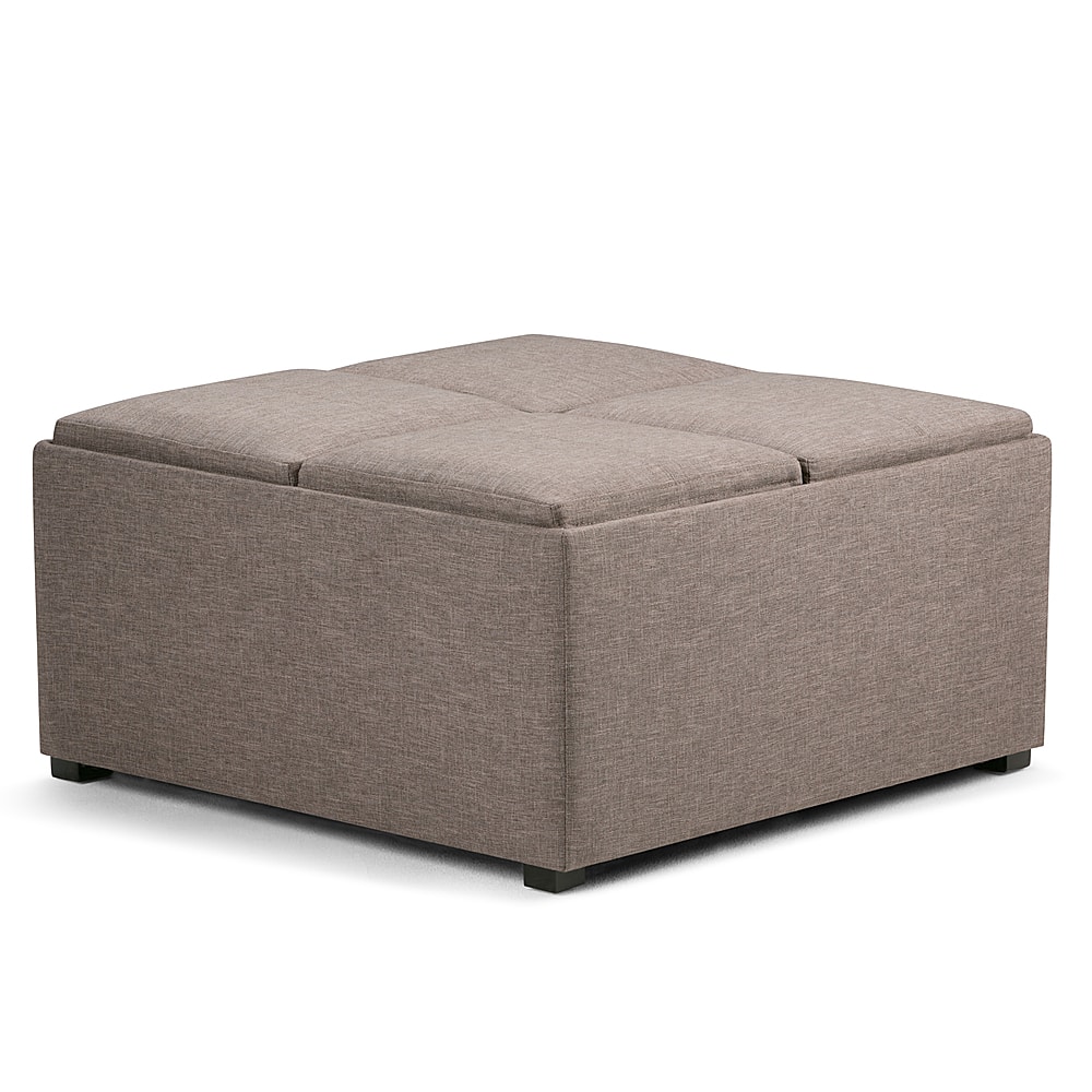 Front. Simpli Home - Avalon Square Coffee Table Storage Ottoman - Fawn Brown.