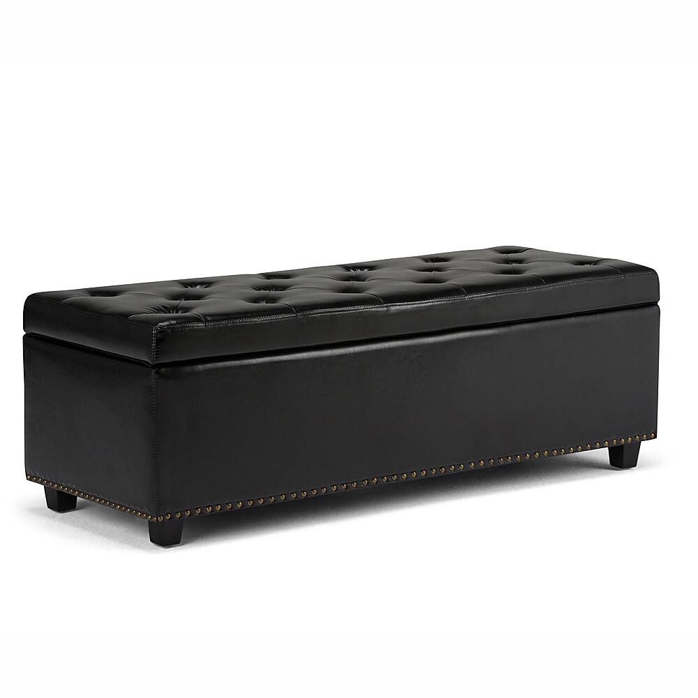 Front. Simpli Home - Hamilton Rectangular Bonded Leather Bench Ottoman With Inner Storage - Midnight Black.