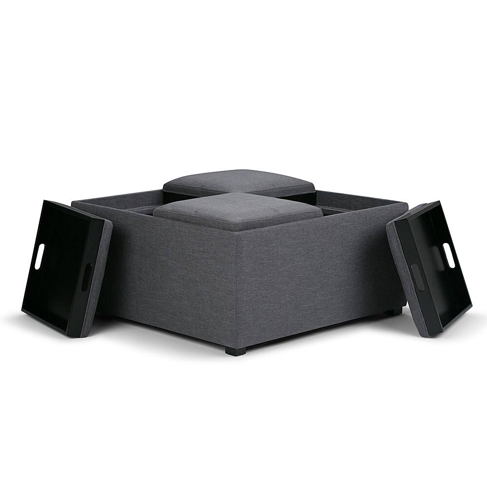 Angle. Simpli Home - Avalon Square Polyester / Wood Ottoman With Inner Storage - Slate Gray.