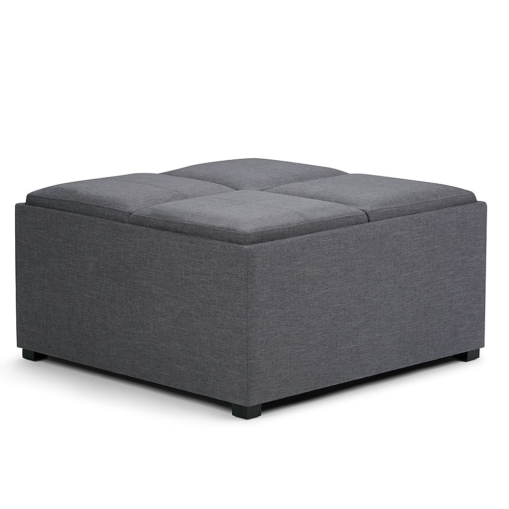 Front. Simpli Home - Avalon Square Polyester / Wood Ottoman With Inner Storage - Slate Gray.