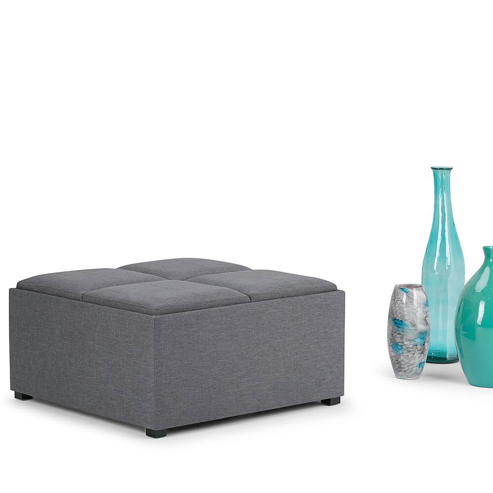 Left. Simpli Home - Avalon Square Polyester / Wood Ottoman With Inner Storage - Slate Gray.