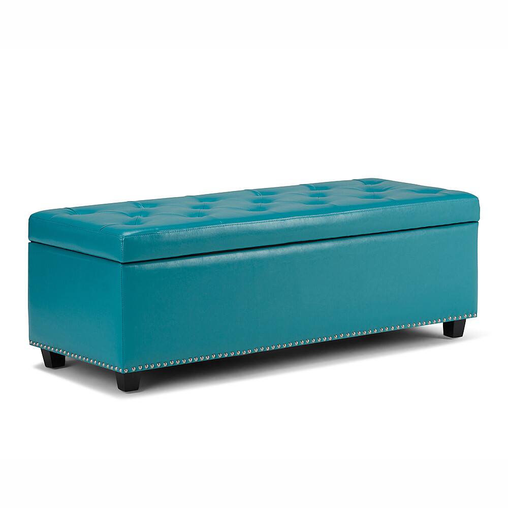 Front. Simpli Home - Hamilton Rectangular Bonded Leather Bench Ottoman With Inner Storage - Mediterranean Blue.