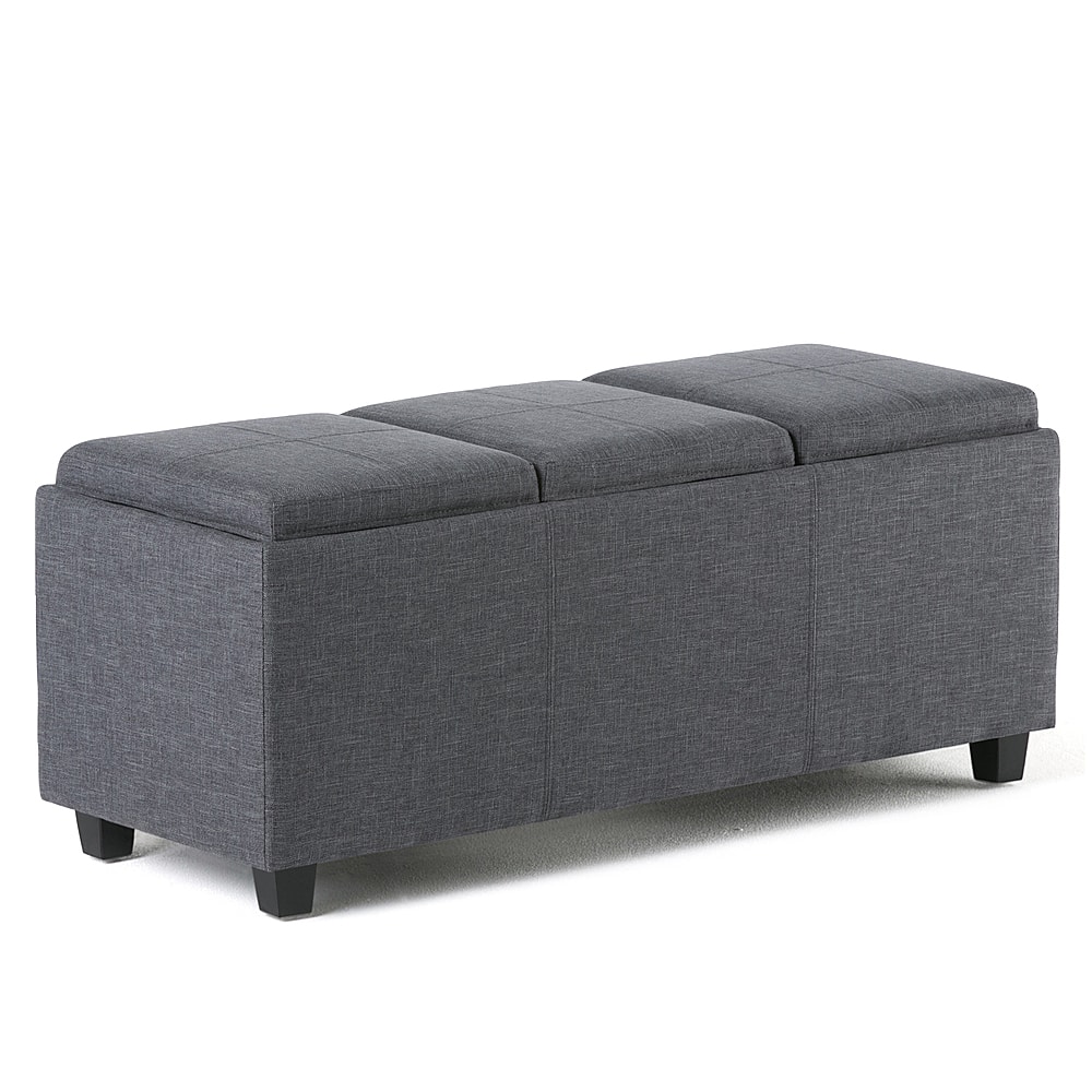 Front. Simpli Home - Avalon Storage Ottoman - Slate Grey.