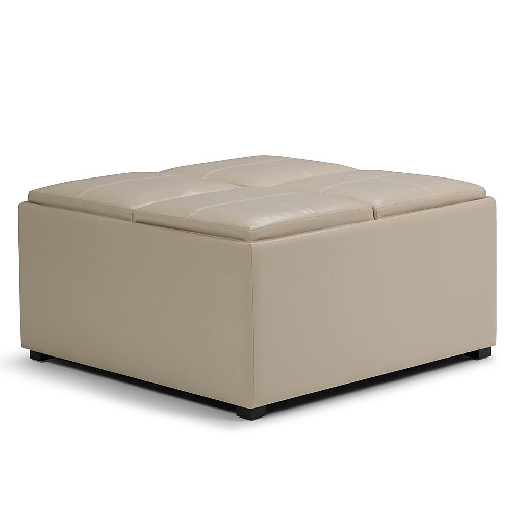 Front. Simpli Home - Avalon Square Coffee Table Storage Ottoman - Satin Cream.