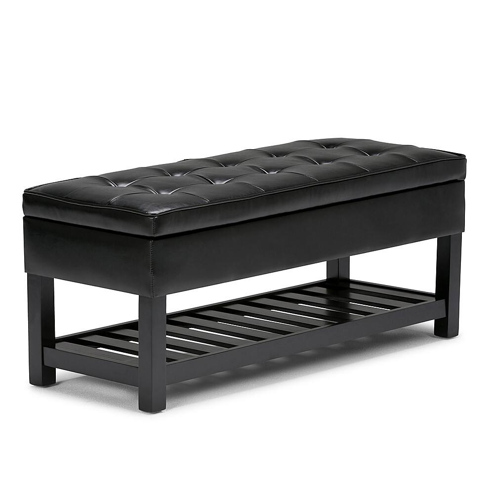 Angle. Simpli Home - Cosmopolitan Rectangular Wood / Polyurethane Faux Leather Ottoman With Inner Storage - Midnight Black.